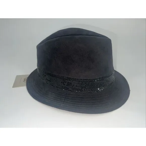Harley Davidson Black Fedora W/ Sequin Size S 2012 Suede Look‎ NWT